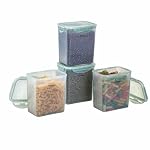 Solimo Linea 4 Side Lock Airtight Plastic Storage Containers Food Grade Set of 4 (1.5L Each) | BPA-Free Durable Kitchen Storage | Stackable Pantry & Meal Prep Containers, Coral Green