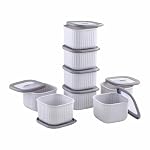 Amazon Basic Plastic Elegant Square Storage Containers Food Grade Set of 8 (850ml Each) | Microwave, Freezer, Dishwasher & Refrigerator Safe, Stackable Kitchen Containers (Grey)