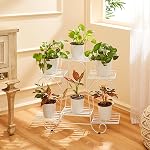 Amazon Basics Metal Planter Stand for Living Room, Indoor Outdoor Plant Stand for Balcony and Home Decor, Holds 6 Planters, White