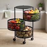 HomeWiz Round Kitchen Rack 3- Layer | Lifetime Usage Heavy Duty Steel Trolley | Kitchen Storage | Onion Potato Rack for Kitchen | Multipurpose Storage Rack for Fruits & Vegetables | Rust-Free Forever
