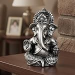 Elegant Resin Ganesha Idol for Home Temple DÃ©cor, Lord Ganpati Murti for Pooja Room, Car Dashboard, Gift Item | Color: Metallic