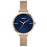 TIMEX Analog Watch for Women with Blue Round Dial & Rose Gold Stainless Steel Bracelet Band Water Resistant Women’s Wrist Watches – TWEL155SMU07