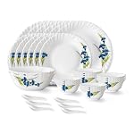 Larah by Borosil Nina Fluted Series Opalware Dinner Set | 33 Pieces for Family of 6 | Microwave & Dishwasher Safe | Bone-Ash Free | Crockery Set for Dining & Gifting | Plates & Bowls | White