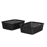 Cutting EDGE Plastic Woven Storage Basket with Handle (Set of 2,Black)