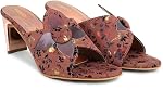 Action Women’s Floral Suede Mules| Black with Peach Flower AppliquÃ©| Gold-Tone Heel_Dark_Brown