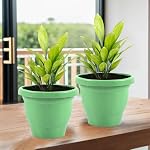 Kuber Industries 2 Pcs Flower Pots for Garden & Planters for Home Decor | 8 Inch Gamla/Gardening Pots for Balcony & Indoor with Drainage Holes| Plant Pot for Living Room | Plain Green