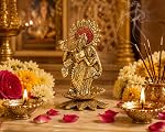 Radha Krishna Idol for Home Decor, Gold Finish Radha Krishna Murti, Standing Couple Statue for Temple, Pooja Room, Office Desk, Diwali, Janmashtami, Housewarming Gift