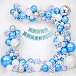 Happy Birthday Decoration Kit for Husband Wife Men Women Home Terrace Table Rent Year With 30 Pcs Dark Blue White Silver Balloons 1 Pcs Sky Blue Happy Birthday Paper Banner Items Set Combo