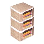PrettyKrafts Saree Cover Set of 3 / Jute Finish/Wardrobe Organiser/Clothes Bag_Brown