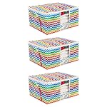 Pretty Krafts Set of 3 Non Woven Underbed Storage Bag with Handles, Clear Window & Zipper Lock | Quilt, Comforter & Blanket Cover Organiser | Foldable Cloth Storage Closet Bag (62x40x28cm, Multicolor)