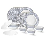 Larah by Borosil Juliet Fluted Series Opalware Dinner Set | 28 Pieces for Family of 6 | Microwave & Dishwasher Safe | Bone-Ash Free | Crockery Set for Dining & Gifting | Plates & Bowls | White