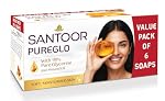 Santoor PureGlo Glycerine Soap with Almond Oil and Glycerine, 125g (Pack of 6) for Nourished Glowing Skin