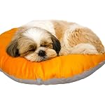 The Pets Company Calming Dog & Cat Bed | Soft Fluffy Donut Reversible, Washable Pet Bed for Kittens Puppies | Cozy Plush Anti-Anxiety Cushion |, (L-22 Inch x B-22 Inch x H-4 Inch), Orange & Grey-XS