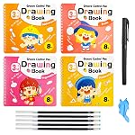 VGRASSP 4 Pcs Educational Magic Drawing Tracing Book Toy for Kids – Reusable Art & Crafts Practice Workbook with Pen and 5 Refills – Grooved Doodle Book – Color and Design As Per Stock