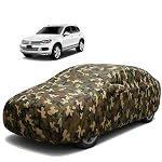 Sulfar 100% Waterproof Car Body Cover Compatible with Mirror for Volkswagen Touareg with Long Lasting Durable Material (Triple Stitched, Full Bottom Elastic, Camouflage Army)