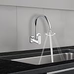 Delta Faucet Wall Mount Cold Only Kitchen Faucet I 10 Year Warranty I Korby Single Handle Multi-Function Kitchen Sink Tap I 360Â° Swivel Spout I Durable Kitchen Tap I Chrome – 44405