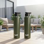 Clazkit Alpha Sporty Stainless Steel Water Bottle Single Wall 1000ml Set of 2 | Lightweight, Leak-Proof, Reusable | Ideal for School Kid, Office, Gym & Travel | Green