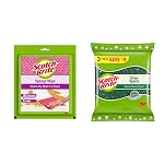 Scotch-Brite Sponge Wipe Large for Kitchen Cleaning(1 Unit) & Scotch-Brite Silver Sparks Scrub pad 3s Pack x 3 Pack for dishwashing (9 Units)