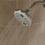 Amazon Basics Shower Head for Bathroom | Round Multifunction 5-Spray Overhead Shower | Wall Mount Bathroom Shower with Pause Function, Chrome Finish, 4.5 Inches