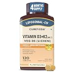 Cureveda Liposomal Vitamin D3 600 IU + Vitamin K2-7 & Turmeric, 120 Tablets