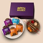 Open Secret Rakhi Set for Brother | Combo of 8 | Rakhi Gift for Brother & Bhabhi, Gift Hamper, Rakshabandhan Gifts for Sister, Assorted Cookies with Rakhis & Roli Chawal Tilak Set