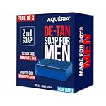 Aqueria De-Tan & Brightening 2-in-1 Bath Soap for Men | Cool Water Perfume | Scrub Side for Tan Removal & Gentle Exfoliation | Smooth Side for Skin Brightening & Hydration | Deep Cleansing Face & Body Soap For Fresh, Healthy-Looking Skin | 300g (Pack of 3