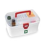 MILTON Plastic Medicine Box, First Aid Box, Detachable Tray with Handle, Emergency Indoor Outdoor Medical Utility Cabinet Organizer, Transparent, Portable & Lockable Container, White