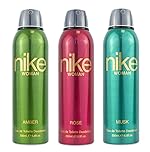 Nike Women Deodorant Spray Combo (Amber + Rose + Musk) â 200ml Each | Pack of 3 Long Lasting Body Spray | Odour Control & Freshness | Deo for Women