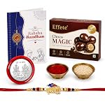 Effete Rakhi with Chocolate for Brother â Krishna Design Multicolor Rakhi with Choco Magic Chocolate 32gm, Silver Colour Coin, Greeting Card & Tilak Set â Tradtional Raksha Bandhan Gift Combo for Bhai