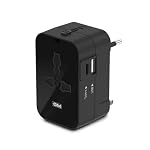 GM 3064 Universal Charger with 240V Power Output | International Travel Adapter with Port Type C – 3.1Amp and Type A – 2.1Amp Output | LED Indicator | for 150+ Countries US,UK,EU,AUS,Etc – Black