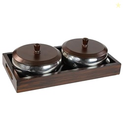 PEARLPET Hazel Stainless Steel 2 Bowls Set(500ml) with Wooden Serving