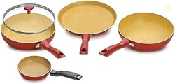 Induction Base Non-Stick Aluminium Cookware Set, 4-Piece, Maroon