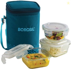 BOROSIL Teal Bag, 3 Pc (320 ml x 2 + 240ml x 1 ), Office Tiifin 3 Cont