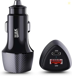 MAK Dual Port 51W Car Charger with 33W USB-C PD & 18W QC 3.0 Fast Char
