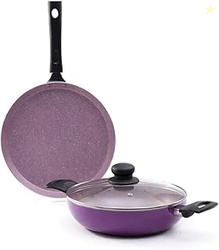 Valencia Plus Non-Stick Cookware 3 Piece Set | Kadhai, Glass Lid, Dosa