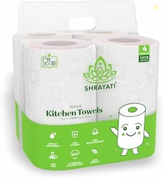 Shrayati Kitchen Paper Rolls, 2 Ply, Pack of 4 | 240 Pulls | 60 Pulls