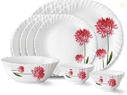 Larah by Borosil Belle Fluted Series Opalware Dinner Set | 13 Pieces f