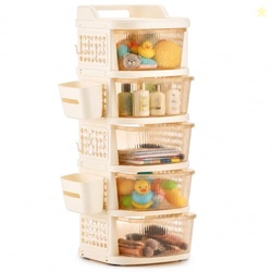Homeor 5 Tier Plastic Storage Drawer Cabinet with Wheels, Modular Ches