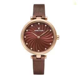 Analog Purple Round Dial Rose Gold Case Purple Mesh Strap Stone-Studde