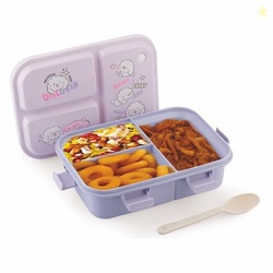 Joy Kins Plastic Lunch Box  3 Compartment Bento Tiffin, Leak-Proof & D