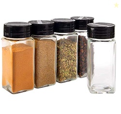 Vasukie Salt & Pepper Square Glass Spice Jar with Black Sifter Two