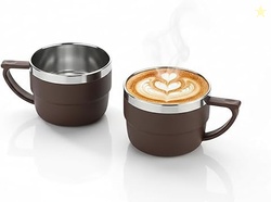 Tea & Coffee Cup Set, Unbreakable with Insulated Steel 150ML (2 Pcs,Br