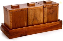 Crystal Milano Premium Teak Wood Tray with 3 Bowls | Serve & Store | I
