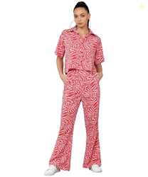 SEREIN FashFun Clothing Women's Slim Fit Co-ord Set (Red Animal Printe
