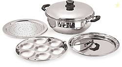 Big Induction Compatible Multi Purpose Kadai, 27 cm ,5 Plates, Silver