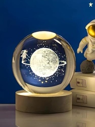 Desidiya Big Moon Fairy 3D Crystal Ball Night Light with Wooden Base -