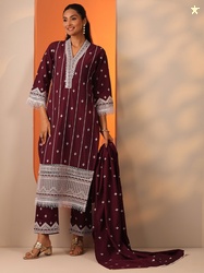 Libas Floral Embroidered V-Neck Thread Work Straight Kurta With Trouse