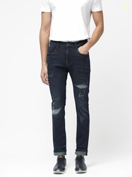 RARE RABBIT Mens Blue Plain Hawk Slim Fit Mid Rise Casual Jeans (30) b