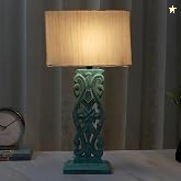 tu casa Wooden Rustic Aqua French Cut Bedside Table Lamp with Off Whit