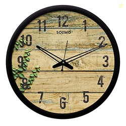 Amazon Brand - Solimo 12-inch Plastic & Glass Wall Clock - Green Leave
